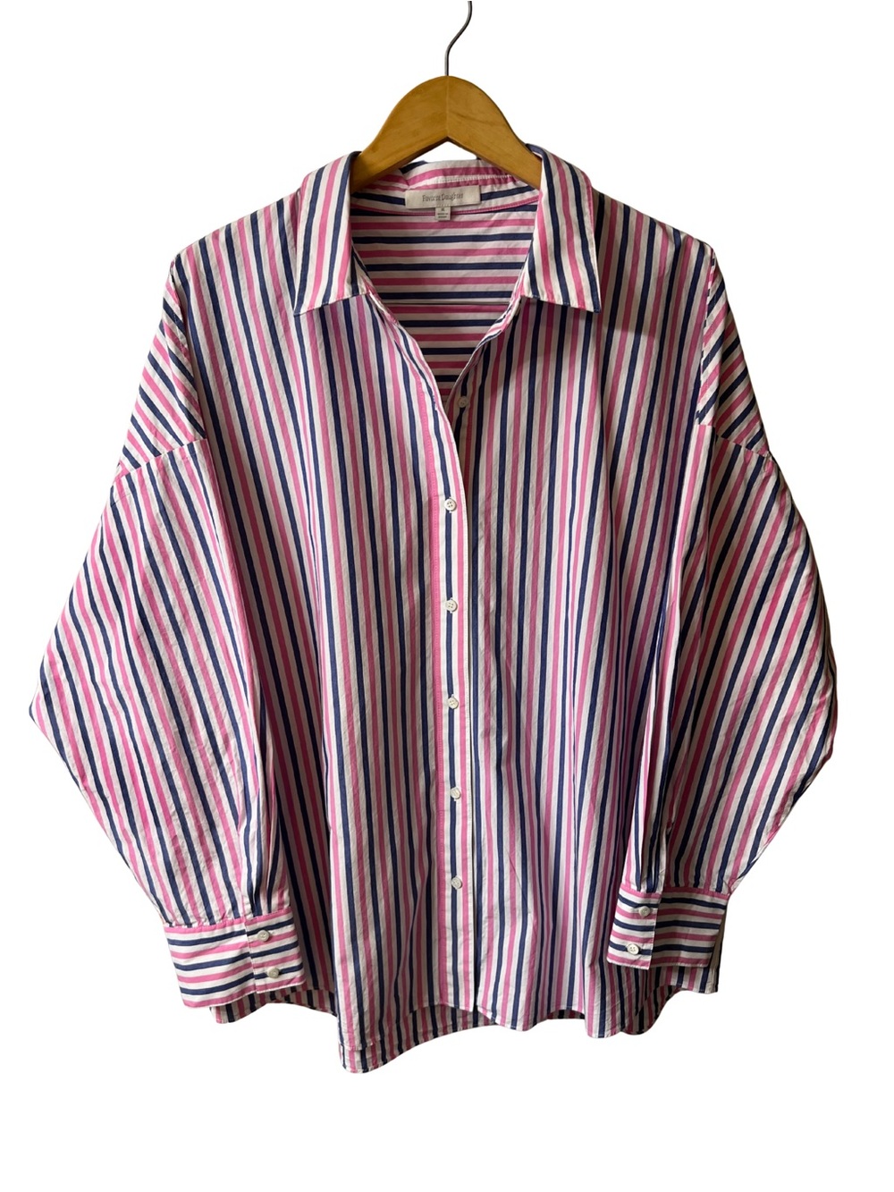 Favorite Daughter Boyfriend Over-Sized Button-Down Shirt in Pink, Purple & White